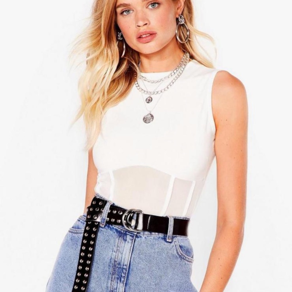 NASTY GAL White Mesh Crop Top